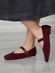 Sleekvia Giày lười thiết kế khóa cài thường ngày dành cho nữ - Màu Đỏ Sâu - Xem 5