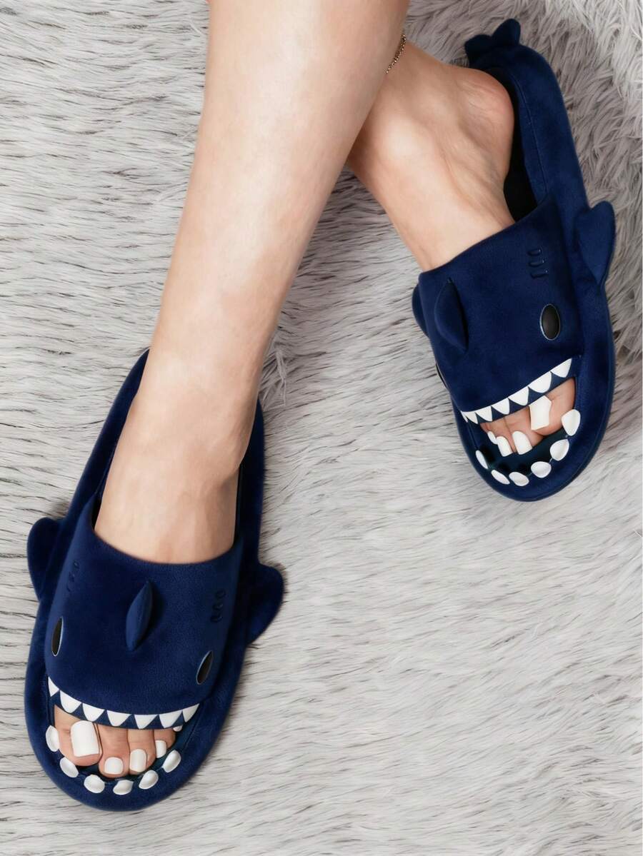 Zapatillas de tiburón de moda para hombres y mujeres, suela suave antideslizante, ideal para interiores y exteriores, zapatillas Four Seasons - Azul Marino - Ver 1
