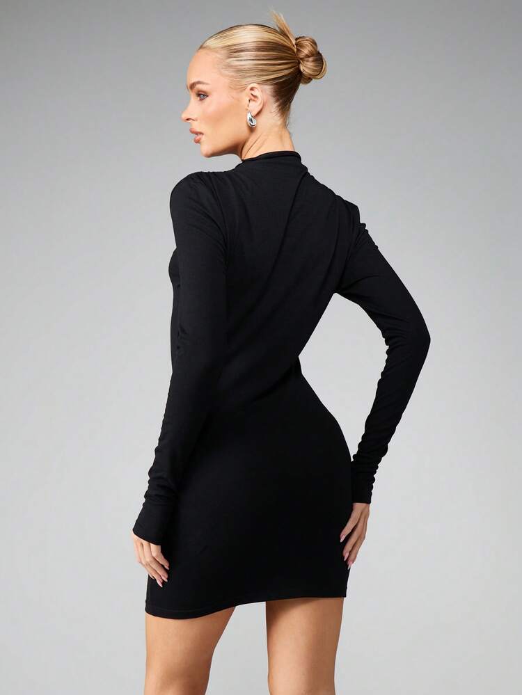 MISSGUIDED Vestido mini de manga larga con cuello de tortuga y drapeado para fiesta nocturna