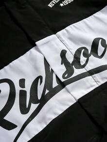 PAVTROS Men's Letter Print Long Sleeve Casual Loose Jacket Custom Jacket Racing Jacket Black And White Jacket Streetwear Jacket Romwe Jacket - Multicolor - View 6