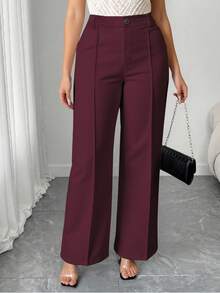 EMERY ROSE Quần ống rộng thường ngày/công sở cỡ lớn dành cho nữ, thiết kế tăm, màu đỏ tía - Màu Đỏ Sâu - Xem 4