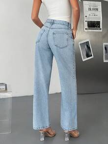EURMUSE Low Waist Front Pocket Detailed Straight Jean Low Rise Western Jeans Rodeo Rhinestone Denim Mom Jeans For Women Cowgirl Jeans Y2k Jeans - Light Wash - View 2