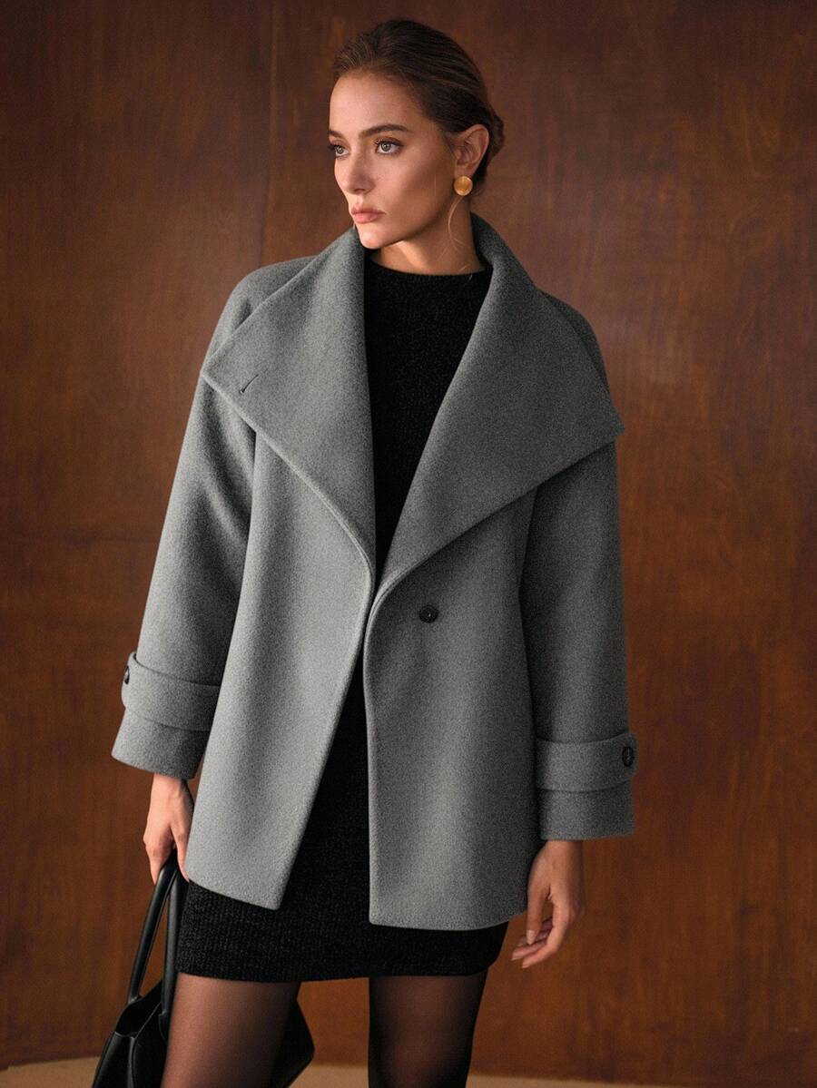 MOTF PREMIUM 裹身翻领双面系带大衣 - 淺灰色 - 查看 2