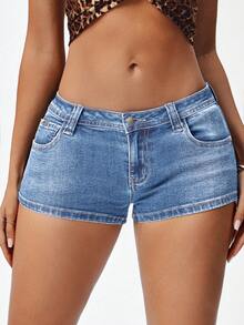 Jeanoix Women's Fashion Sexy Denim Low Waist Mini Shorts - Light Wash - View 4