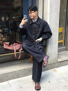 DAZY 男士纯色原色海军蓝牛仔夹克套装，秋季