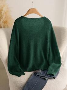 CosyJoli Áo len thêu hoa cỡ lớn, thường ngày cho mùa thu/đông - màu xanh lá - Xem 3