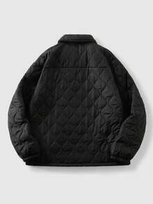 ROMWE MEN Men's Long Sleeve Casual College Style Padded Coat, Autumn/Winter - Black - View 2