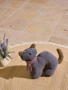 Cirelle Tope de puerta de peluche con gato durmiendo y gato sorprendido con bufanda, en gris y marrón, mantiene la puerta abierta, opción de regalo y decoración del hogar - Gato asustado - Ver 2