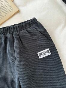 LMoss Kids LMoss 男童针织纯色字母宽松休闲裤，冬季服装，黑色裤子，秋季，舒适的秋冬款式，秋冬服装