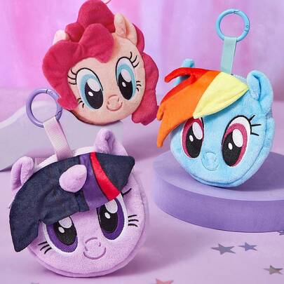 My Little Pony X SHEIN 1个可爱卡通零钱包，立体造型，可装硬币、卡片、钥匙和其他小物件，可挂在包上。图案为暮光闪闪/云宝黛西/碧琪。