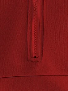 SHEIN Playful Pals 男婴纯色半拉链卫衣和运动裤套装，舒适百搭，适合春秋两季穿着。这款套装用途广泛，经久耐穿，适合男婴日常生活中的各种场合，让他们在换季时节既时尚又舒适。婴儿运动套装，红色，适合秋冬季节穿着。 - 酒紅色 - 查看 6