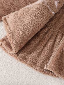 少女时尚连帽毛绒外套，百搭实用，适合秋冬季穿着 - 卡其色 - 查看 5