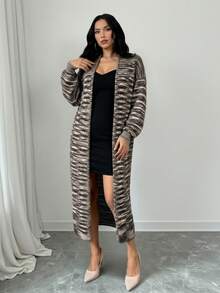 Rafferiza Women's Casual Loose Fit Striped Drop Shoulder Long Sleeve Long Cardigan, Autumn/Winter Woman Clothes New Arrival Women Clothing - Multicolor - View 4