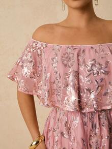 Travachic Vestido maxi elegante y romántico de hombros descubiertos con mangas de murciélago en color rosa para mujeres de talla grande para fiestas y días festivos - Rosa - Ver 8