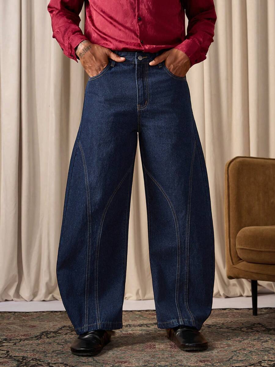 RivetRise Jeans azules de pierna acampanada y desgastados de estilo casual y urbano para hombres, para todas las temporadas