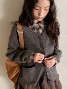 Dazy Kids Tween Girls V-Neck Solid Color Cardigan