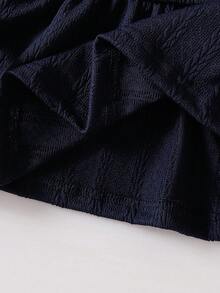 Genkimix Kids 韩版少女针织条纹袖口刺绣小马标志连衣裙 - 藏蓝色 - 查看 8