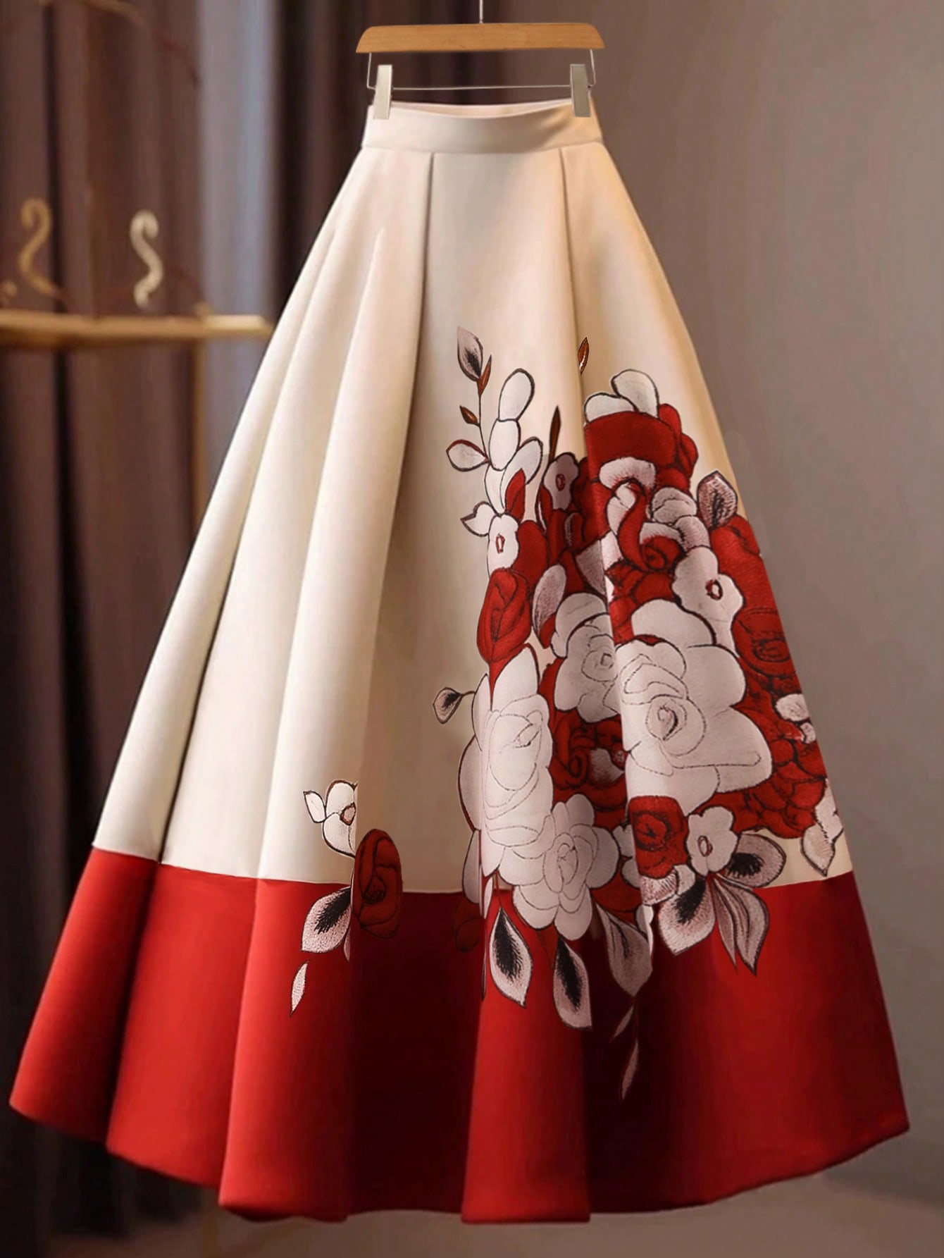 GlowEve تنورة نسائية ذات خصر عالي مطبوعة بزهور وتص...