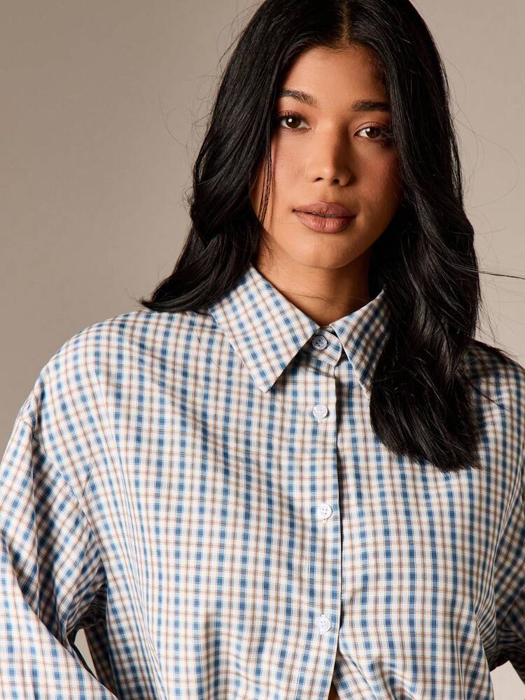 Balloon Sleeve Check Shirt With Collar