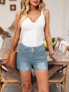 EMERY ROSE Quần short denim túi xéo giặt thời trang nữ, mùa hè - Màu xanh lam - Xem 5