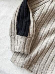 2pcs/Set Baby Girls Casual Apricot & Black Color Block Half Zip Sweatshirt Top Paired With Elastic Waist Pants Set, Comfortable Soft Fabric, Suitable For Infant/Baby GirlEveryday Wear Or Outdoor Activities, Autumn/Winter - Khaki - View 5