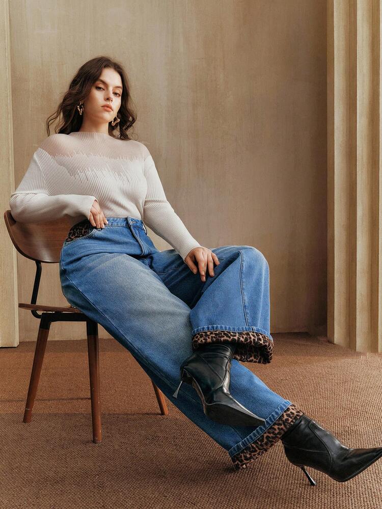 Jeans droits bleus vintage à imprimé léopard patchwork pour femmes, convient pour l'automne, l'hiver, le Nouvel An, les fêtes, les mariages, chic, , décontracté, Thanksgiving, la remise des diplômes, Noël, le travail