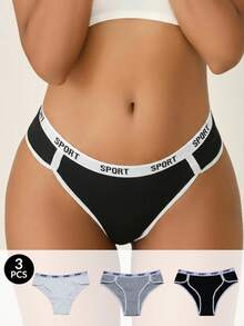 Bragas cómodas con cintura elástica y estampado de letras para mujer - Multicolor - Ver 1