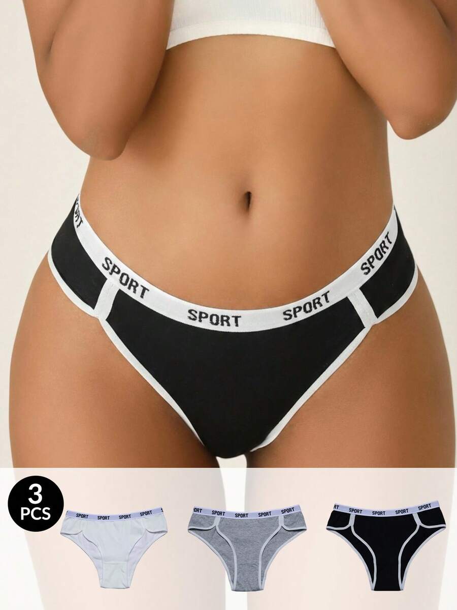 Bragas cómodas con cintura elástica y estampado de letras para mujer - Multicolor - Ver 1