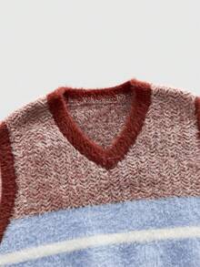 ROMWE MEN Street Life Men's Casual Striped V-Neck Knitted Vest, Autumn/Winter - Multicolor - View 3