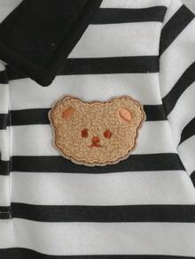 Cozy Pixies 新生女婴条纹图案装饰翻领长袖半开襟套头衫