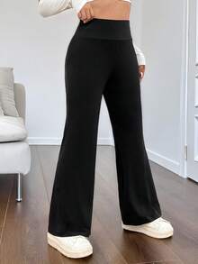 SHEIN CURVE+ 加大码女式加热面料毛绒衬里高弹力基本款修身打底裤，适合冬季保暖