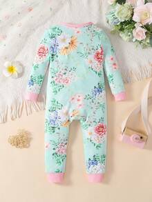 Infant/Baby Girl Floral Print Comfortable Long Sleeve Jumpsuit Home Wear - Multicolor - View 3
