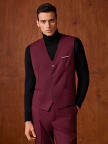 男士三件套西装：时尚长袖西装外套、马甲和西裤，适合婚礼、派对等场合，亦可搭配正装裤，打造春夏优雅造型。 - 酒紅色 - 查看 4