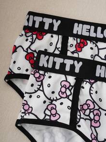 HELLO KITTY AND FRIENDS | SHEIN 女式全印花撞色滚边字母腰带舒适内裤 - 白色 - 查看 3