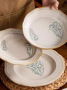 Cirelle 1pc Tulip Salad Plate, Creative Western-Style Dessert, Appetizer Soup Bowl, Deep Plate Breakfast, Restaurant Kitchen, Home Use, Suitable For Families, Restaurants And Hotels - Black - View 5
