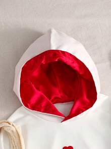 Tween Girl Casual Street Leopard Fluffy Hat, Five-Pointed Star & Leopard Print Pattern, Suitable For Street Style, Hooded Sweatshirt - White - View 3