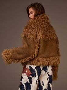 Athîral Women's Brown Loose Faux Fur Jacket With Button Design, Autumn/Winter Street Wear Coat - Coffee Brown - View 2