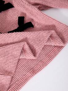 Tween Girl Pink Loose Puff Sleeve Top And Skirt Set, Fashionable For Back To School Wear In Autumn/Winter