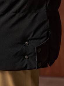 Officeau Abrigo con capucha acolchado, con bolsillos en ángulo y cordón, para otoño e invierno, estilo "Old Money" - Negro - Ver 6
