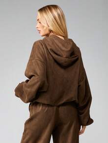 MISSGUIDED Women's Oversized Hooded Sweatshirt With Contrast Stripe Design And Centre Pocket For Casual Comfort - Coffee Brown - View 2