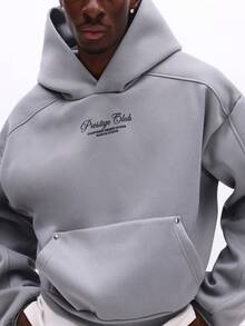 SUMWON Prestige Club 短款连帽衫，带中央口袋和抽绳帽，适合休闲街头风冬季叠穿，纯色 - 灰色 - 查看 5