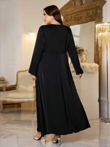 Modelyn Plus Size Women Elegant Cinched Waist Casual Dress - Black - View 2
