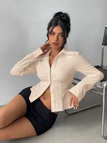 Aloruh Damen elegante, vielseitige einfarbige weiße Bluse mit kurzen Ärmeln, geraffter Taille und langen Ärmeln, geeignet für den Arbeitsweg, den Alltag, Frühling/Sommer