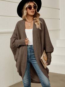 SHEIN Clasi 女士休闲纯色蝙蝠袖外套，秋季款 - 摩卡棕 - 查看 3