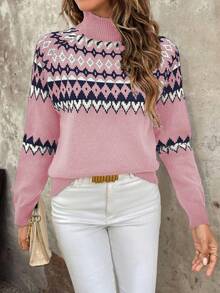 EMERY ROSE Áo len cổ đứng thường ngày dành cho nữ (Họa tiết Argyle ngẫu nhiên), Thu/Đông - Nhiều màu - Xem 4
