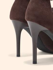 CUCCOO BASICS Damen Mode Kaffeefarbe Knöchelriemen Strickstoff Spitzschuh Stiletto Absatz Knöchel Stiefel, sexy für Dates, Partys, festliche Anlässe zu Weihnachten - Kaffeebraun - Übersicht 11