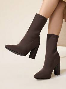 CUCCOO BASICS بوت نسائية ذات كعب عالي وأصبع مدبب للارتداء اليومي، تصل إلى منتصف الساق - قهوة بني - مشاهدة 8