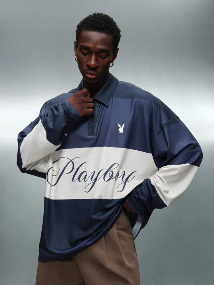 PLAYBOY X SUMWON Cropped Rugby Polo With Color Block Design