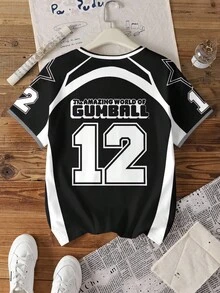 GUMBALL X SHEIN 女式拼色字母和卡通图案圆领短袖 T 恤，夏季 - 白色 - 查看 2