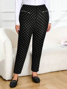 Quần vải chấm bi có khóa kéo cỡ lớn - màu đen - Xem 4